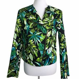 WD.NY Tropical Leaf Moto Jacket Sz. M Black Green